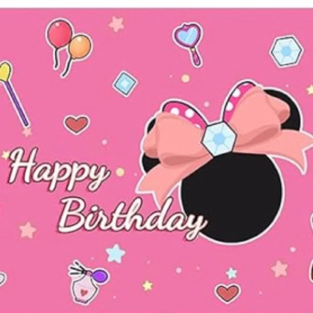 mouse happy birthday  backdrop,4 x 5, mouse, ears, ,New, pink, white, and black